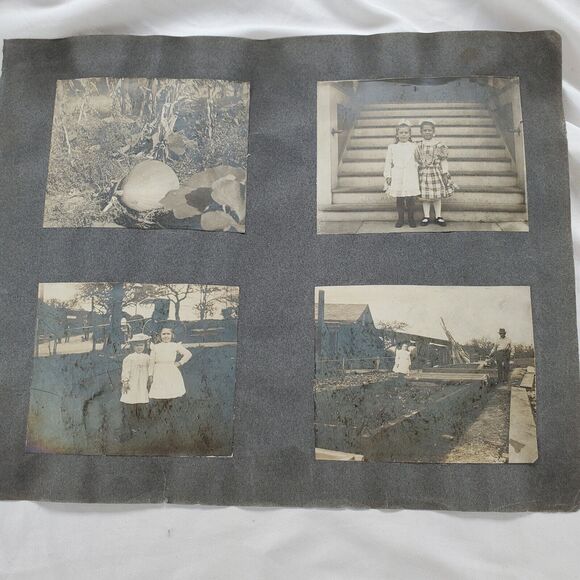 Other - Antique Photos Set Of 8 On Scrapbook Page People Garden High Water River Bridge